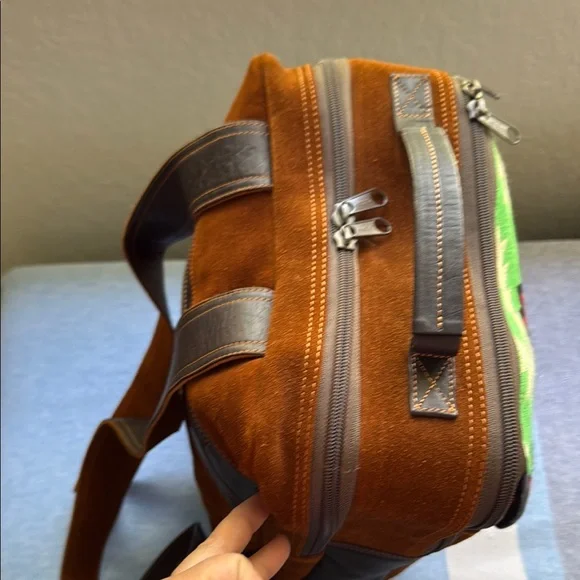 Brown and Green Ethnic Patterned Backpack - Picture 3 of 5